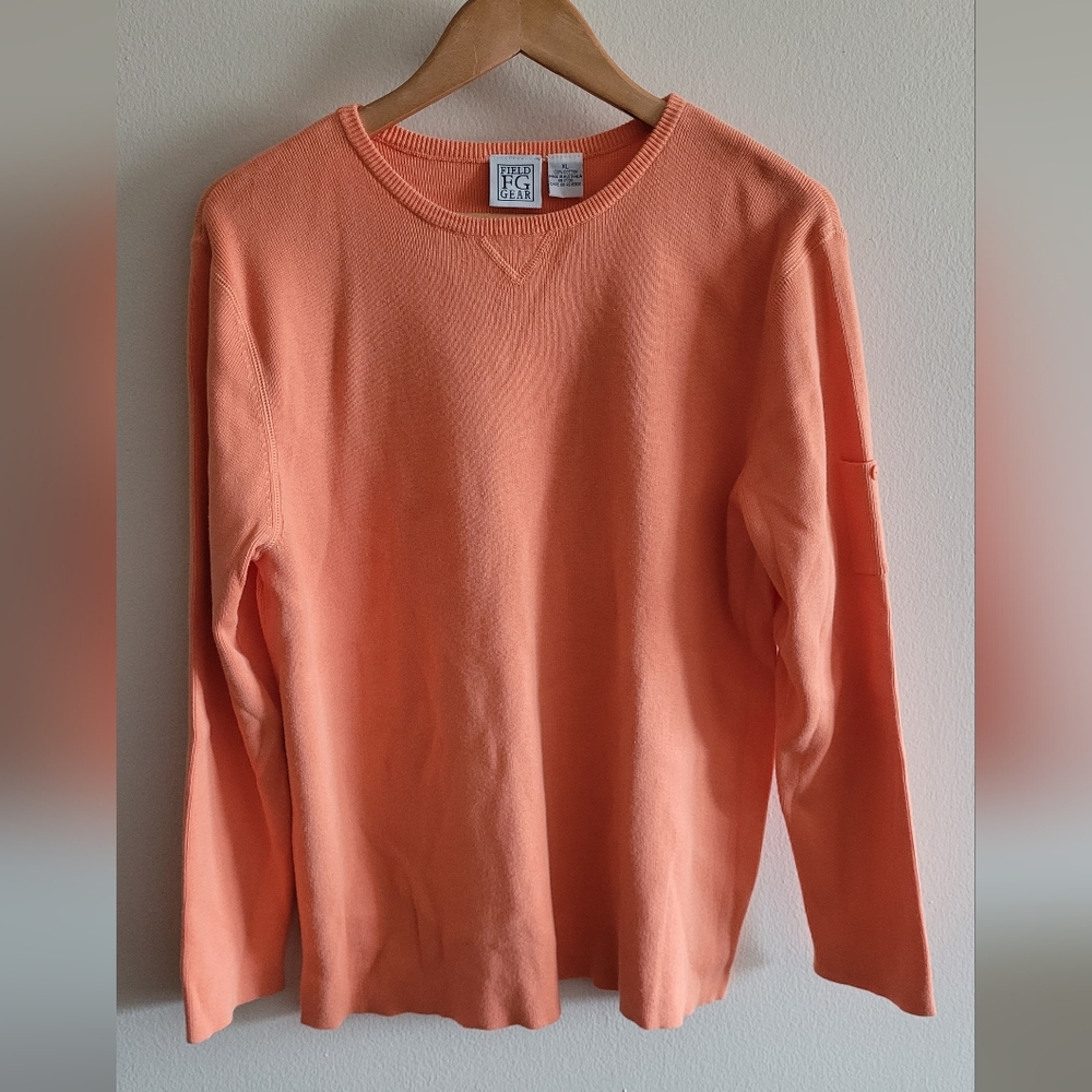 Field Gear Fine Ribbed Cotton Pullover Sweater, Women's XL Orange Cream.